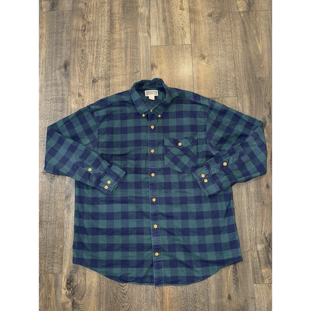 Duluth Trading‎ Flannel Shirt Men XL Untucked Button Up Long Sleeve Green Plaid